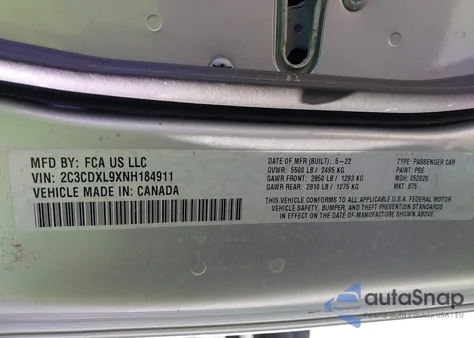 2022 Dodge Charger Srt Hellcat Redeye Widebody z USA, uszkodzony, nr VIN 2C3CDXL9XNH184911